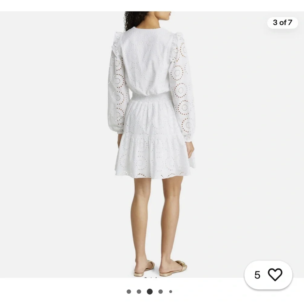 Lilly Pulitzer White Eyelet Long Sleeve Smocked Waist Taviana Dress SIZE 16 - Picture 3 of 11